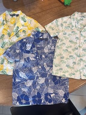 Janie & Jack Hawaiian Button-Up Trio - Yellow Pineapple, Blue Floral, Green Palm